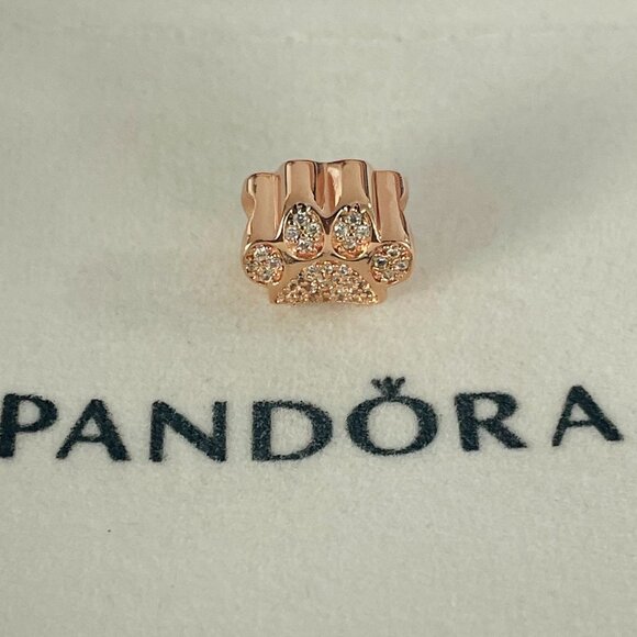 Rose Gold  Sparkling Paw Print Charm  Charm For Pandora Bracelet - Picture 2 of 4